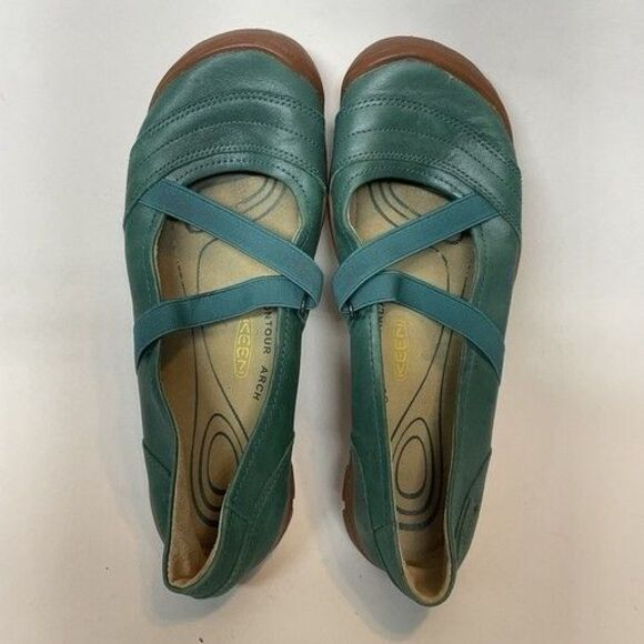 Keen Emerald Green Leather Slip On Mary Jane Sandals Women Size 8W - Picture 9 of 10